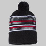 12" Striped Pom-Pom Cuffed Beanie
